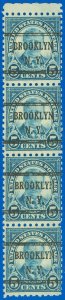 USA Scott #586 Strip/4 MNH! Top 2 Stamps DOUBLE PAPER EFO! BROOKLYN PRE-CANCELS!