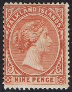 FALKLAND ISLANDS 1891 QV 9D