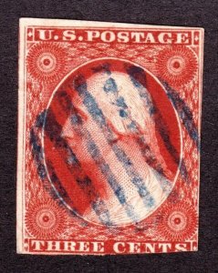 US 10a 3c Washington Used w/ Blue Grid Cancel Fine SCV $160