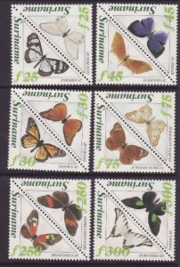 Surinam-Sc#975-86- id8-unused NH set-Triangles-Insects-Butterflies-1994-