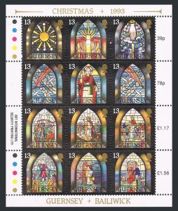 Guernsey 525 sheet,MNH.Michel 622-633 klb. Christmas 1993.Windows:Birds,Dog.