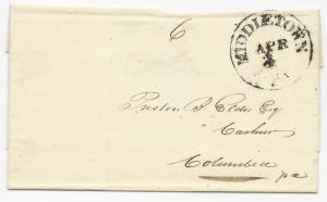US Stampless Cover Middletown, PA Folded Letter April 3, 1834 6c Rate