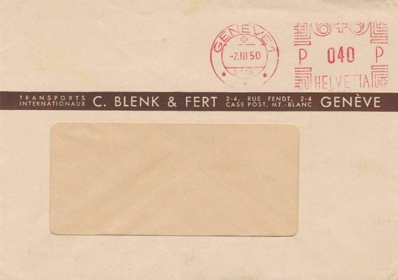 geneva switzerland 1950 machine cancel stamps cover  ref 10158