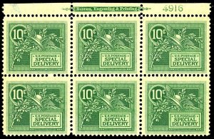 U.S. #E7 MINT PL# BLOCK OF 6 OG NH