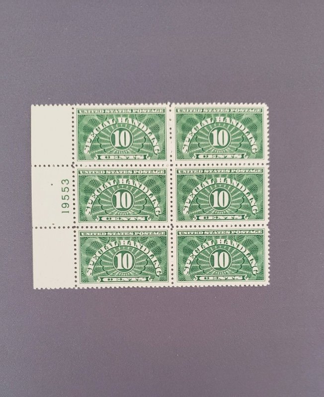 QE1, Special Handling 10c, Plate Block of 6, Mint OGNH, CV $100.00
