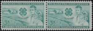 US 1005 The 4-H Clubs 3c horz pair MNH 1952