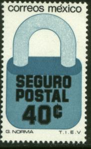 MEXICO G25, 40c Padlock Insured Mail Unwmkd Fosfo Paper 1.  MINT, NH. F-VF.