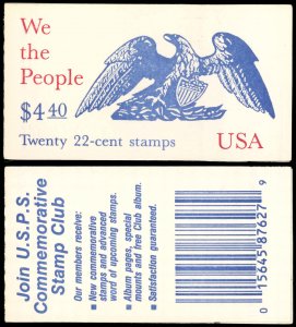 US Sc BK162 (2359a) COMPLETE BKLT -1987 We the People -4 Panes of 5 22¢ Stamps