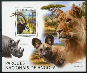 Angola Wild Animals Stamps 2019 MNH National Parks Lions Rhinos Antelopes 1v M/S