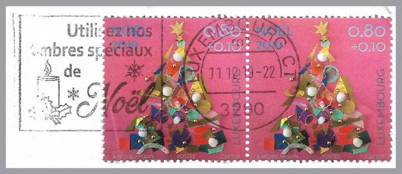 LUXEMBOURG 2019 - Caritas Christmas Semi-Postal - 80c+10c pair on cvr - B526