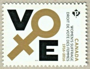 DIE CUT = WOMEN'S SUFFRAGE = booklet stamp MNH Canada 2016 #2901i