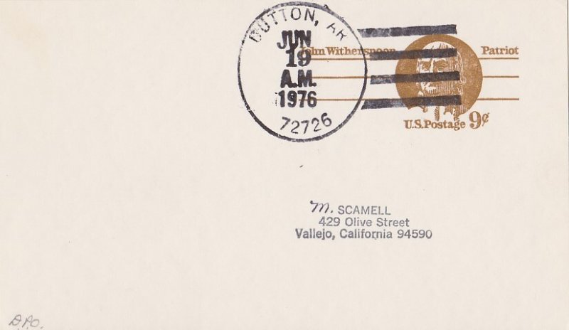 United States Arkansas Dutton 72726 1976 4f-bar  1878-1981  Postal Card  P...