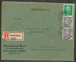 Germany 1931,Sc.#368; 376 used on registered cover