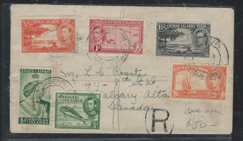 CAYMAN ISANDS (P1706B) 1949 KGVI 9 DIFF STAM FRANK REG TO CANADA