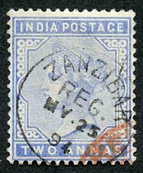 Zanzibar SGZ85 1882-90 India 2a Blue 25 May 94 with CDS (type Z6) Fine Used