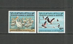 OZ0590 IMPERFORATE 1981 MAURITANIA BIRDS PELICANS FLAMINGOS #738-9 RARE SET MNH