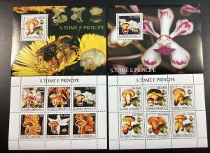 St. Thomas & Prince #1493-94, 1497-98 Mint Mushrooms Mini sheets & S/S