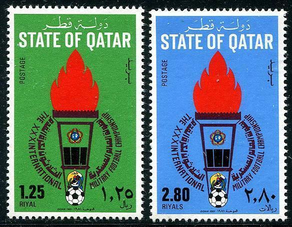 HERRICKSTAMP QATAR Sc.# 601-02 Military Soccer Stamps