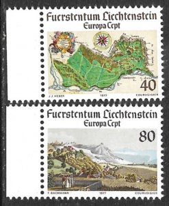 LIECHTENSTEIN 1977 EUROPA Set Sc 615-616 MNH MAPS