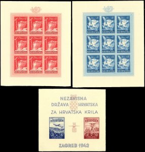 Croatia #B12 #B53 #B54 Semi-Postal Stamp Sheets Panes Europe WWII Mint NH  