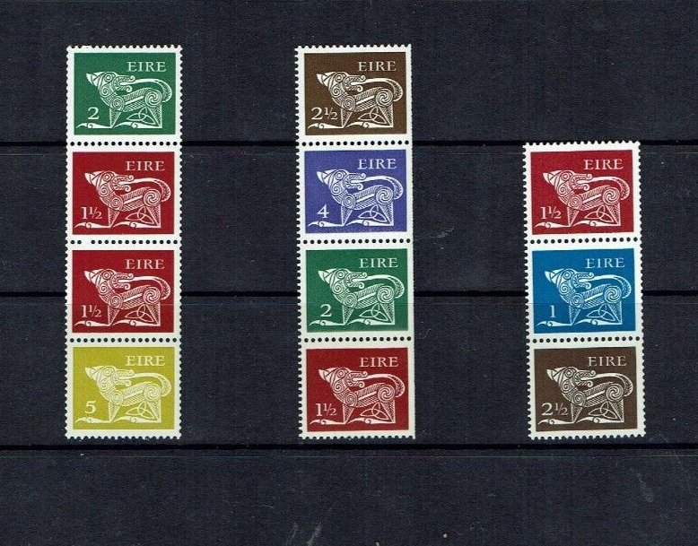 Ireland: 1971 Stylised Animals Definitive Set, 3 Coil Strips, MNH