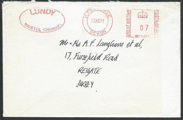 GB LUNDY 1977 cover to Reigate, 8p Jubilee on reverse......................48704