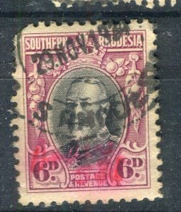 RHODESIA; 1930s early GV portrait issue used Shade of 6d. fine POSTMARK