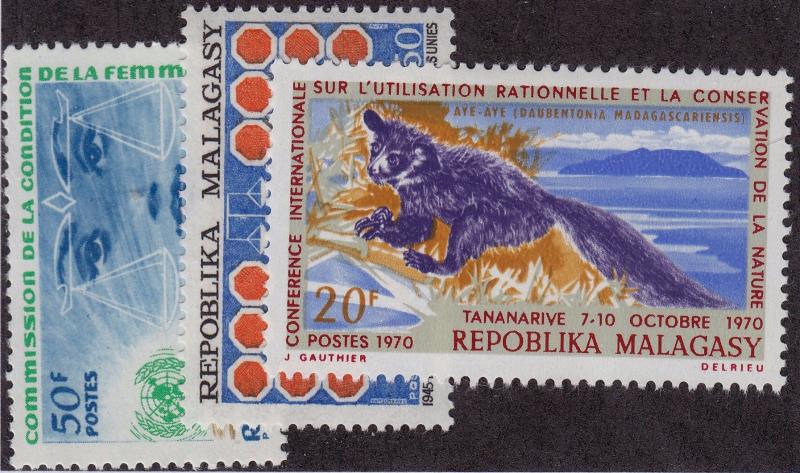 MALAGASY Scott # 407 MNH, 445 MNH, 450 MLH (3 Stamps)