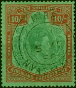 Nyasaland 1938 10s Bluish Green & Brown-Red-Pale Green SG142a Ordin Paper V.F...