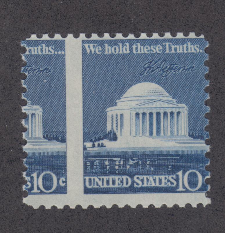 US Sc 1510 MNH. 1973 10c Jefferson Memorial, vertical MISPERF ERROR VF