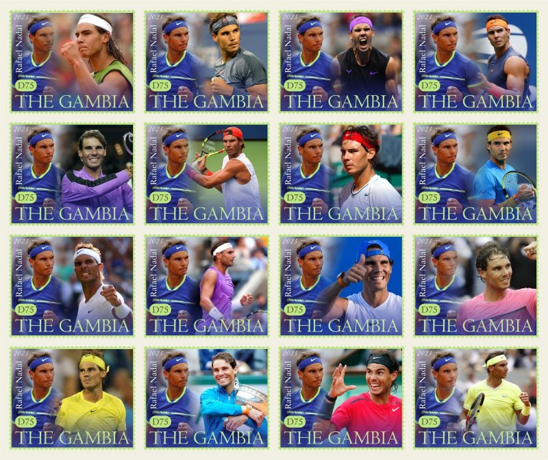 Stamps.  Sports Tennis Rafael Nadal 2023 year , 16 stamps perforated