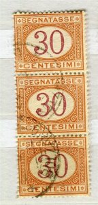 ITALY; 1870s classic Postage Due issue fine used 30c. STRIP of 3