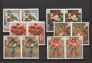 1972  Ras Al Khaima - Flower Paintings - Mi 865-870 Imperf. Pairs MNH