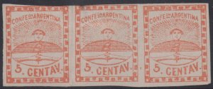 ARGENTINA 1858 CONFEDERATION Sc 1 & 1b Se-Tenant IN A STRIP OF THREE UNUSED