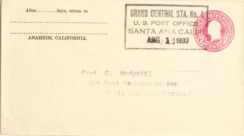 United States California 1933 Postal History