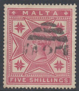 Malta Scott 14 - SG30, 1886 Victoria 5/- used