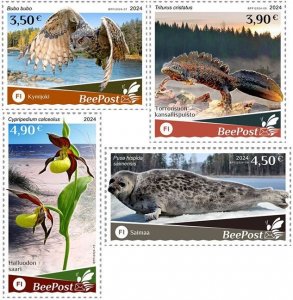 Finland 2024 Water fauna bird triton seal orchid Europa BeePost set 4 stamps MNH