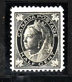 Canada-Sc#66-Unused 1/2c black-QV Maple Leaf-og-hinge-1897-Cdn205-