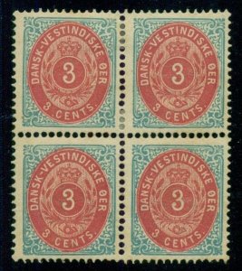 DANISH WEST INDIES #6 (6f) 3¢ bicolor, pr. VI, Block of 4, og, LH, VF Facit $180