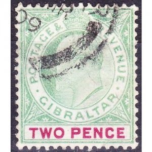 GIBRALTAR 1907 KEII 2d Grey-Green and Carmine SG58a Used