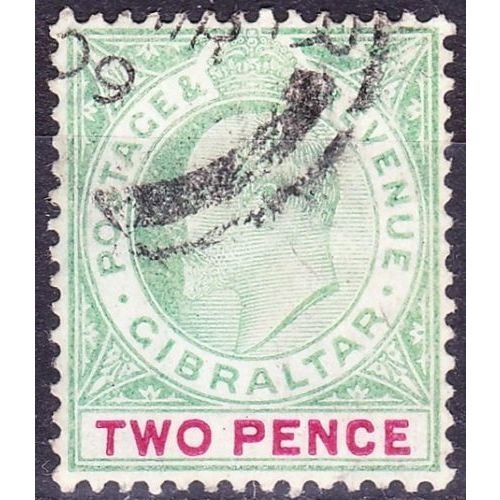 GIBRALTAR 1907 KEII 2d Grey-Green and Carmine SG58a Used