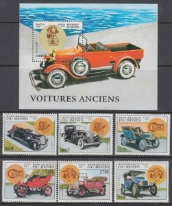 BENIN Sc# 987-93 CPL MNH SET of 6 DIFF + ONE SOUVENIR SHEET ANTIQUE AUTOMOBILES