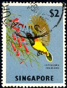 Bird, Yellow-Breasted Sunbird, Singapore SC#68 used