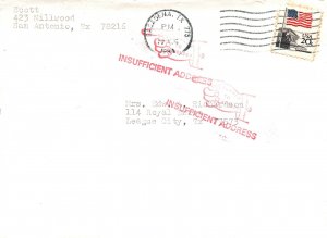 1984 LOCAL MAIL COVER MARKED INSUFFICIENT ADDRESS PASADENA TEXAS