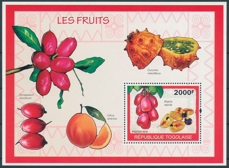 Togo 2010 MNH Fruits Stamps Ackee Ayee Fruit Nature 1v S/S 