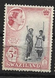 SWAZILAND, 1956 used 3p, Courting couple.  Scott 58