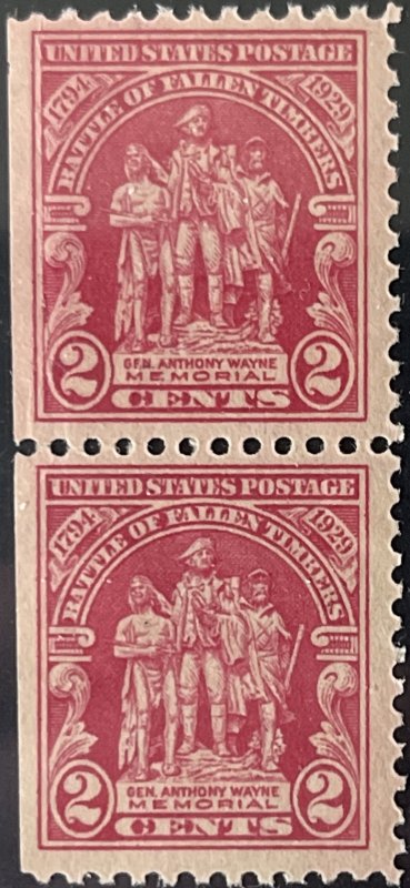 Scott #680 1929 2¢ Battle of Fallen Timbers MNH OG natural straight edge pair