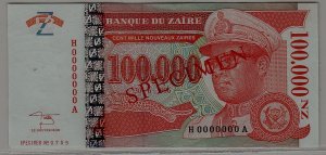 Zaire P-76 unc. banknote/ Specimen/ no.0709