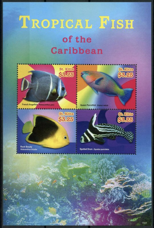 St Kitts Fishes Stamps 2015 MNH Tropical Fish Caribbean Angelfish 4v M/S II