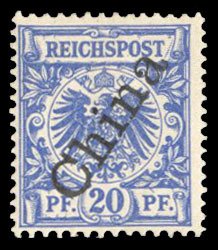 German Colonies, German Offices in China #4 Cat$17, 1898 20pf ultramarine, hi...